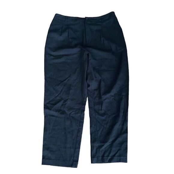 ASOS DESIGN High Waisted Tapered Pants Black Linen 12 - Picture 1 of 4